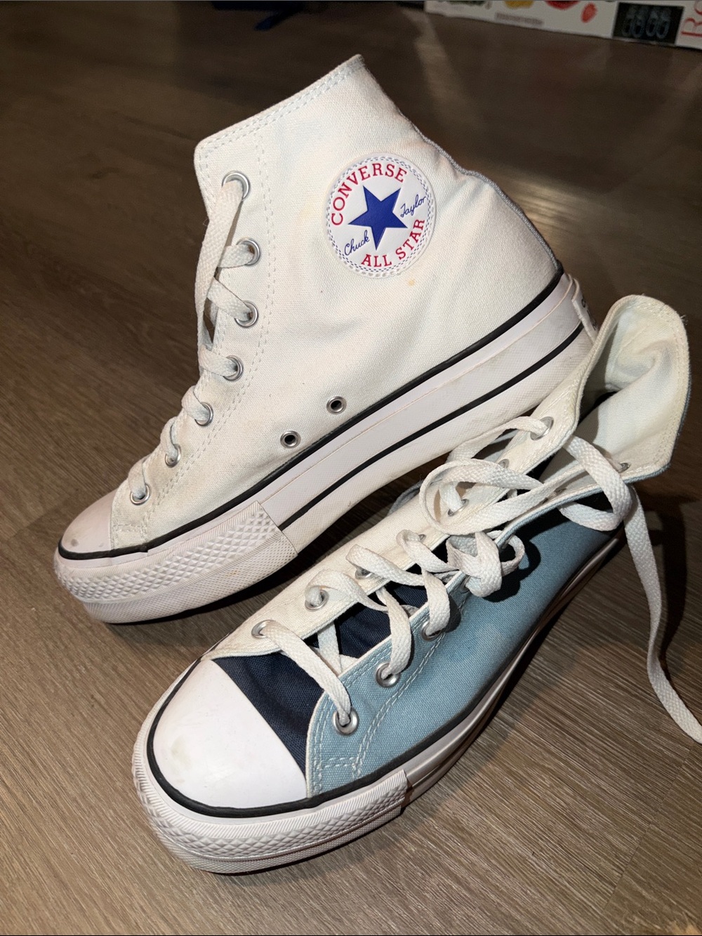 Converse Two-Tone High & Low Top Sneakers in White and Light Blue